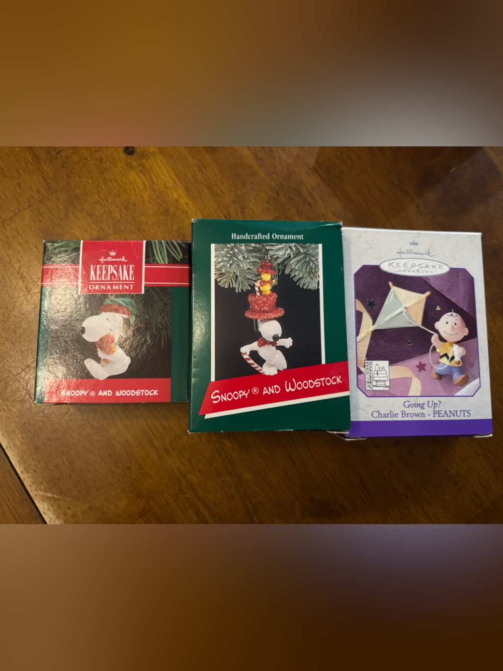 3 Hallmark Snoopy & Woodstock Miniature Keepsake Ornaments And Charlie Brown